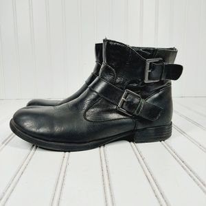 BOC Born Concept Women's Blevins Black Leather Buckle Details Ankle Boots I763